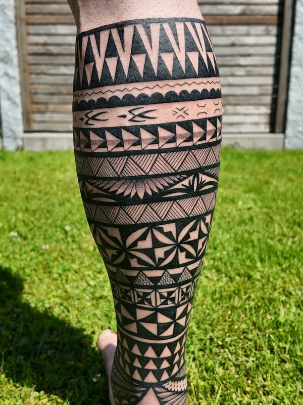 black tribal tatouage sur calf #97152 | Artiste tatoueur Doko ink