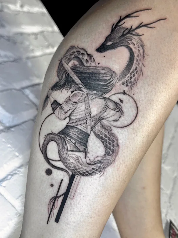black and grey blackwork татуировка на calf #97304 | Тату мастер Надежда Анатольевна Мазалова