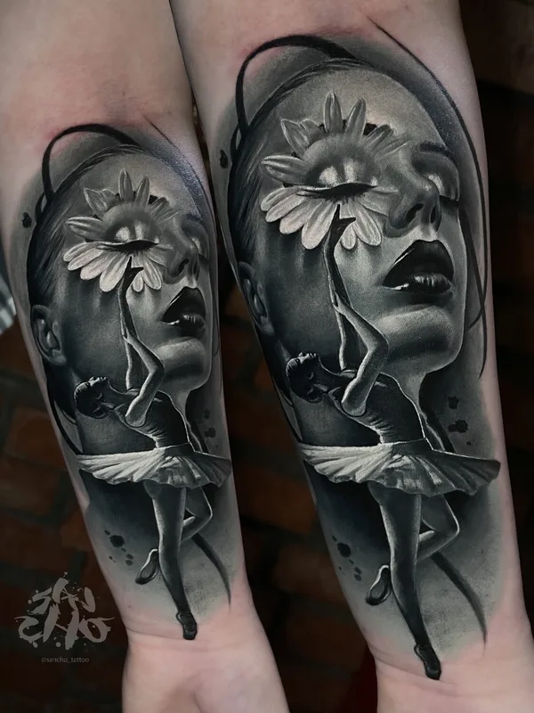 female black and grey realism tattoo on forearm #97410 | Tattoo Artist Александр Менгазиев