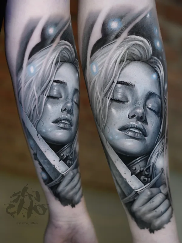female black and grey realism tattoo on forearm #97412 | Tattoo Artist Александр Менгазиев