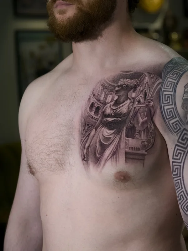 male black and grey realism татуировка на chest #98018 | Тату мастер Valerii Kanay