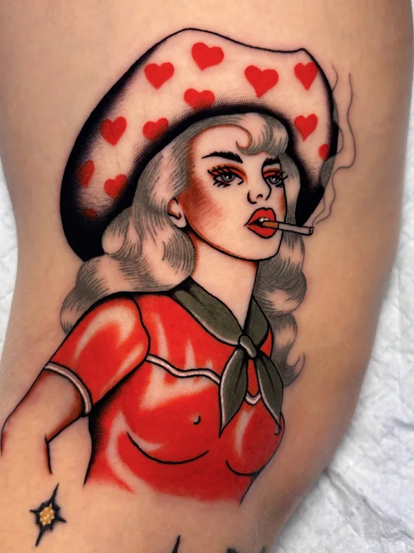 female color neo-traditional Tatuaggio su thigh #98093 | Tatuatore Павел Seneli