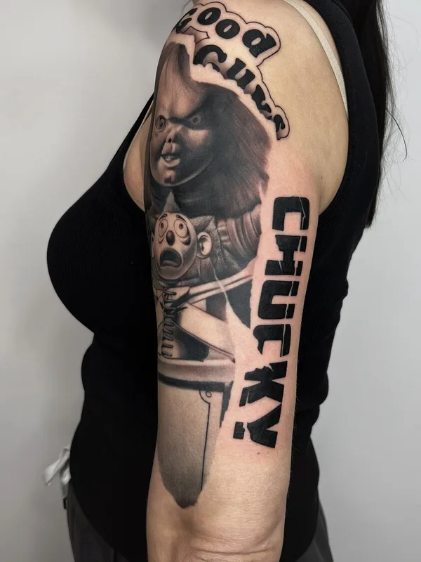 female blackandgrey realism tattoo on shoulder #98147 | Tattoo Artist Александр Кучин