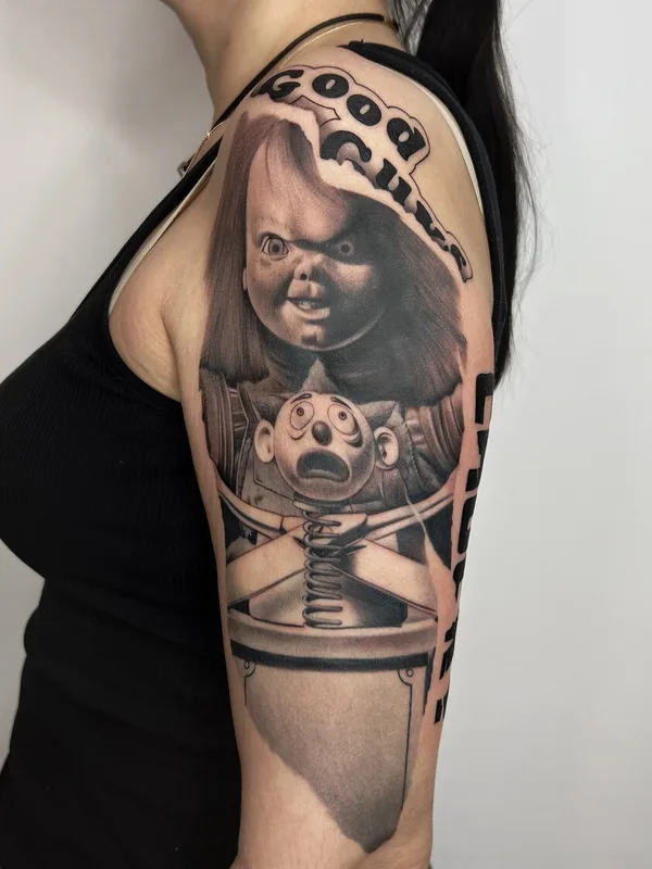 female blackandgrey realism tattoo on shoulder #98148 | Tattoo Artist Александр Кучин