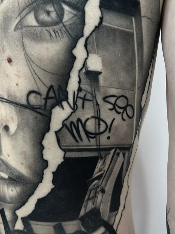 male blackandgrey realism tattoo on back #98150 | Tattoo Artist Александр Кучин