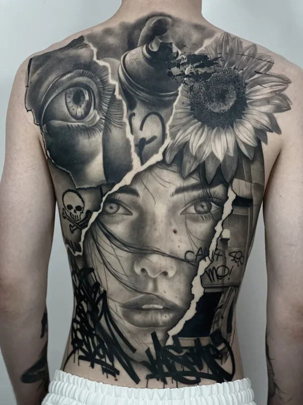 male blackandgrey realism tattoo on back #98153 | Tattoo Artist Александр Кучин