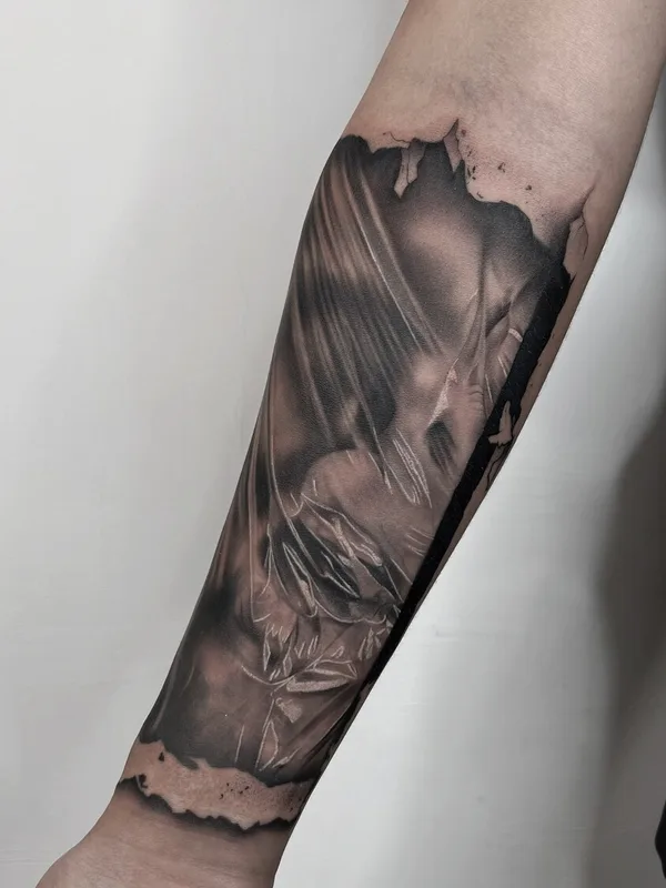female blackandgrey realism tattoo on forearm #99570 | Tattoo Artist Александр Кучин