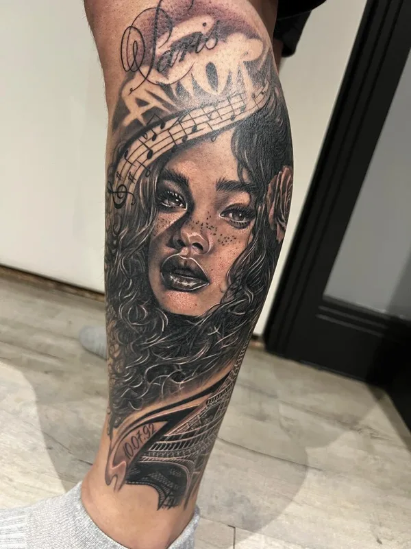 male blackandgrey realism 타투 부위 leg #98617 | 타투이스트 Silvia Kereki