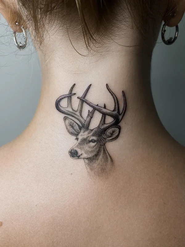 female black and grey realism татуировка на back of neck #98546 | Тату мастер Alexey Renoit
