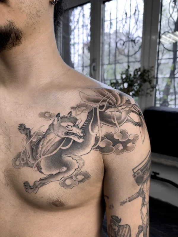 male black and grey japanese татуировка на chest #98552 | Тату мастер Alexey Renoit