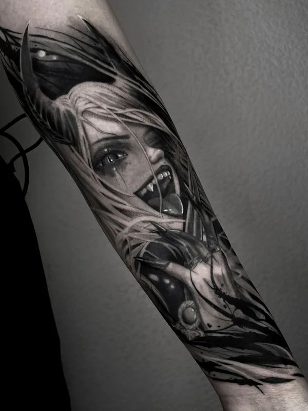 black and grey black and grey 타투 부위 forearm #98565 | 타투이스트 Андрон Стэн