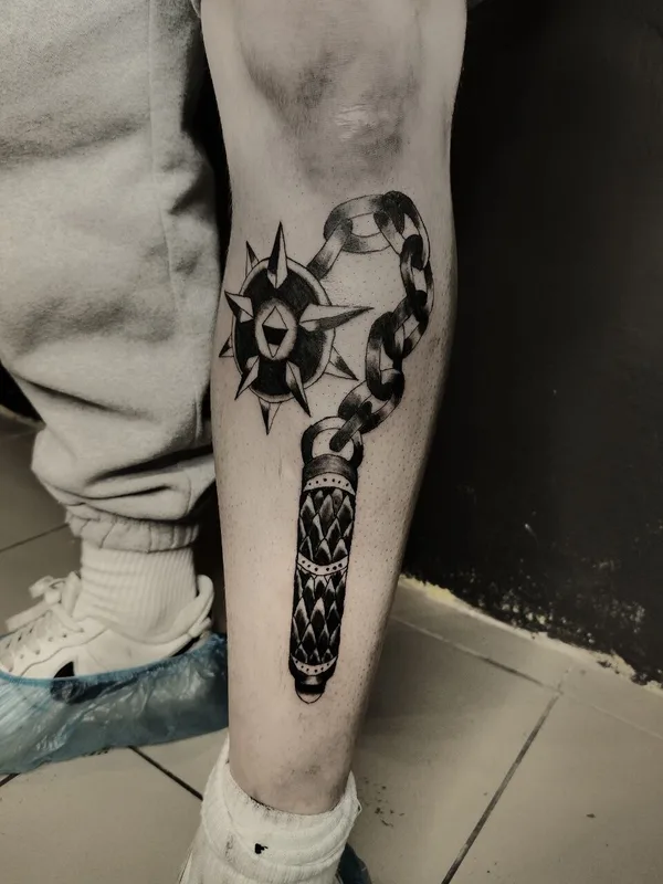 black and grey blackwork татуировка на calf #98573 | Тату мастер Антонов Иван
