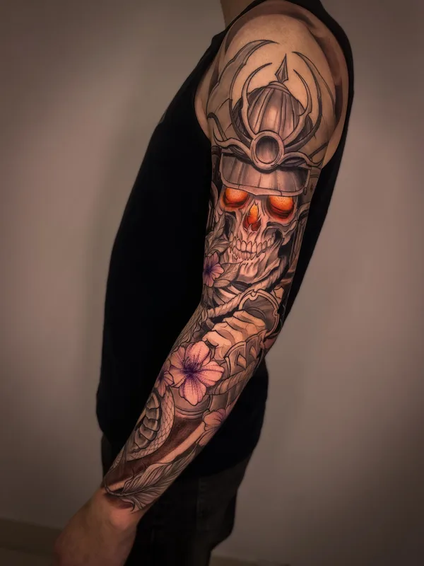 male blackandgrey oriental татуировка на sleeve #99048 | Тату мастер Никита Наймушин