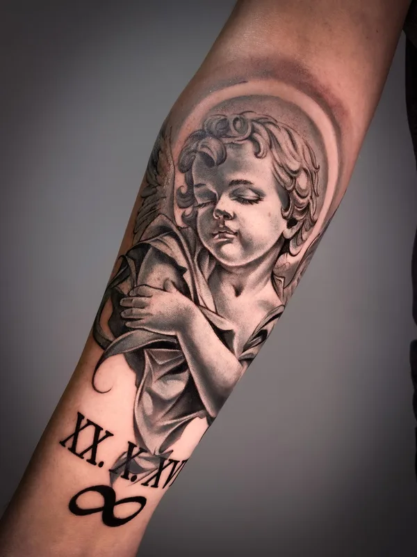 male blackandgrey realism татуировка на arm #99067 | Тату мастер Никита Наймушин