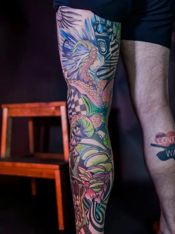 male color illustrative татуировка на full leg #99446 | Тату мастер Кристина Яфаровa | Nakolyu Kupola