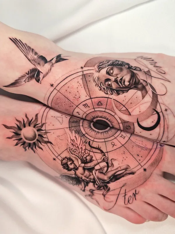 black and grey fineline Tatuaggio su foot #99173 | Tatuatore Daniel Moreno
