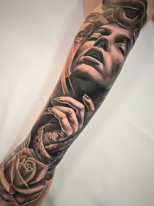 black and grey realism Tatuaggio su full sleeve #99175 | Tatuatore Daniel Moreno