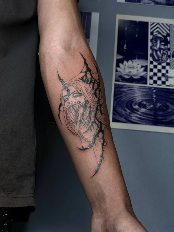 male black linework 타투 부위 forearm #99264 | 타투이스트 Гончар Анастасия