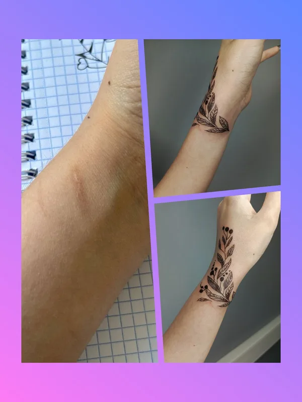female black linework 타투 부위 wrist #99269 | 타투이스트 Гончар Анастасия