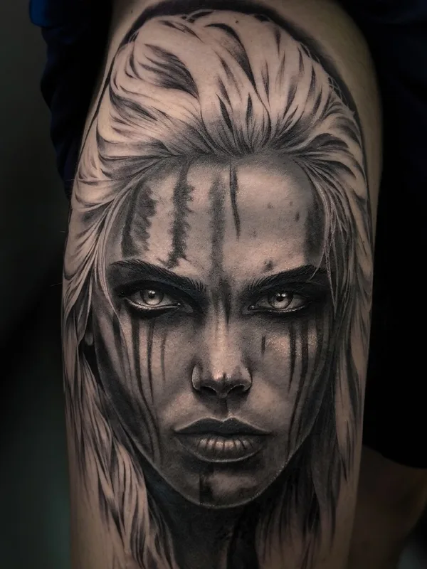 male black portrait tattoo auf thigh #99702 | Tätowierer Андрей Смолин