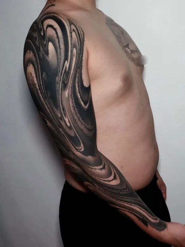 male black and grey abstract татуировка на full sleeve #99724 | Тату мастер Impasto