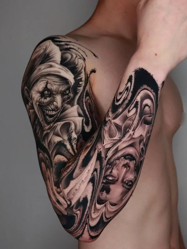 black and grey black and grey татуировка на full sleeve #99727 | Тату мастер Impasto