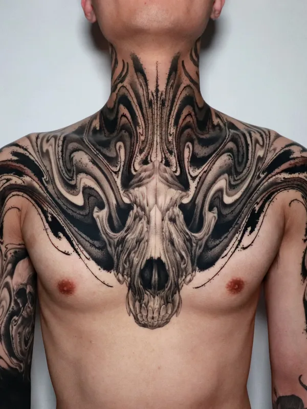 male black and grey blackwork татуировка на chest #99742 | Тату мастер Impasto