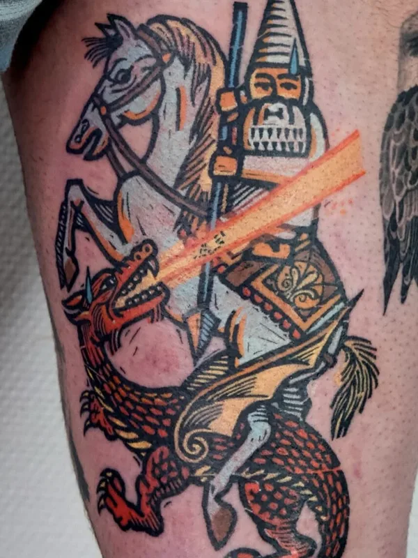 color traditional tattoo on thigh #99807 | Tattoo Artist koblin