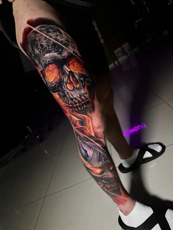 male color realism татуировка на leg #99977 | Тату мастер Александр Лысов