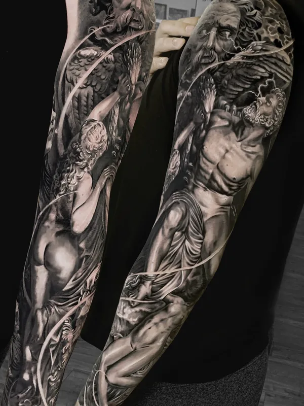 black and grey realism 타투 부위 full sleeve #100093 | 타투이스트 Щелоков Дмитрий 