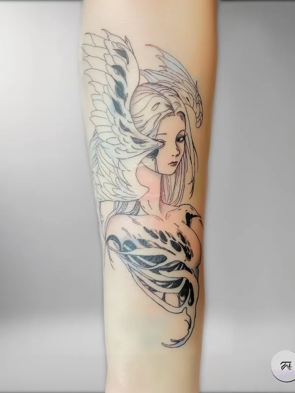 female black and grey illustrative татуировка на forearm #100224 | Тату мастер Глеб Гусаков