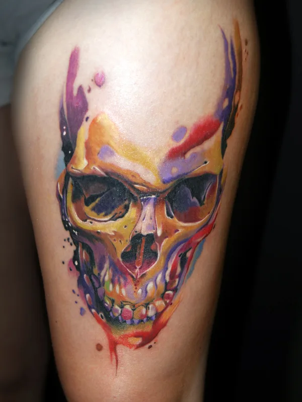 color watercolor татуировка на thigh #100286 | Тату мастер Сергей Рыба