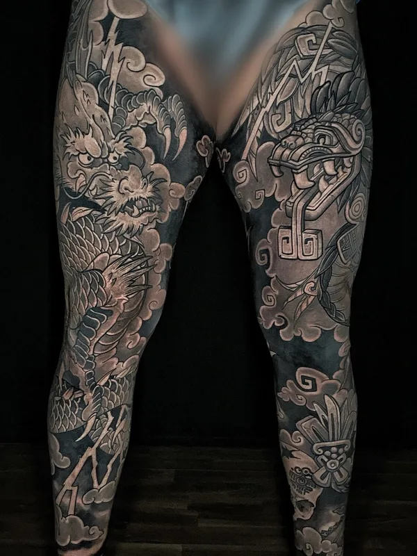 male blackandgrey japanese татуировка на leg #101042 | Тату мастер Melissa Reyes