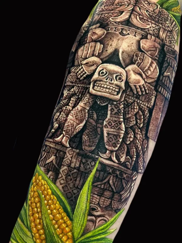 female blackandgrey chicano татуировка на calf #101046 | Тату мастер Melissa Reyes