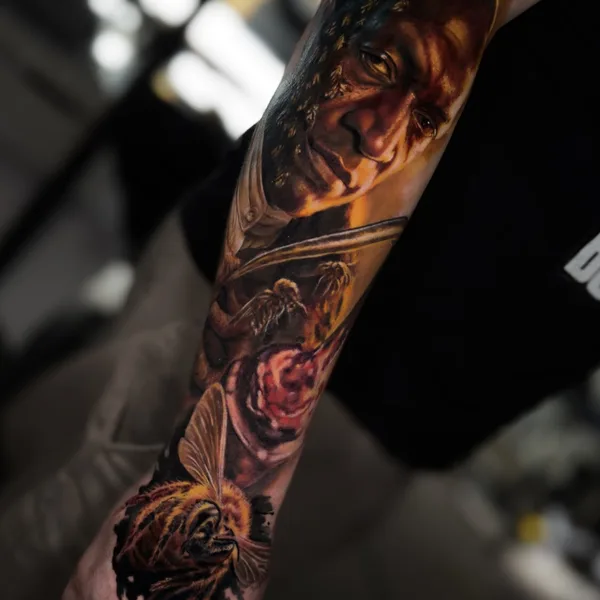 coverup tattoo by Vladimir Vishar in Manchester