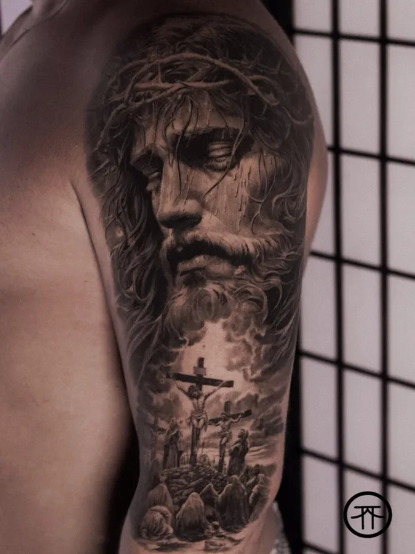 blackandgrey realism татуировка на upper arm #101069 | Тату мастер Павел Костюк 