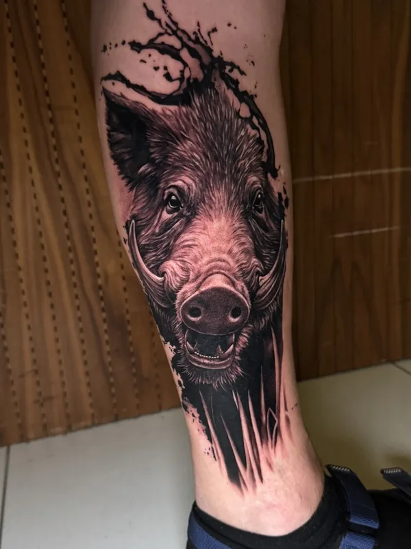 black and grey realism Tatuagem em calf #101113 | Tatuador Артем Волошин