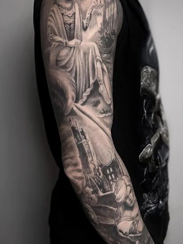 black and grey realism татуировка на full sleeve #101230 | Тату мастер Vitaliy