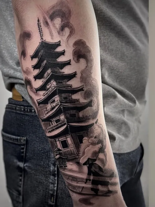 black and grey japanese татуировка на forearm #101223 | Тату мастер Vitaliy