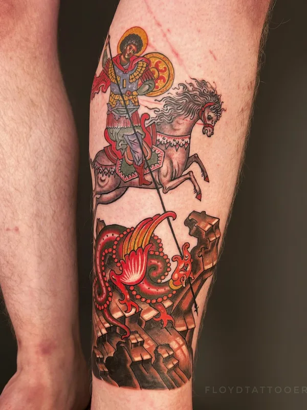 male color Traditional Tatuagem em shin #101254 | Tatuador Сергей Флоид