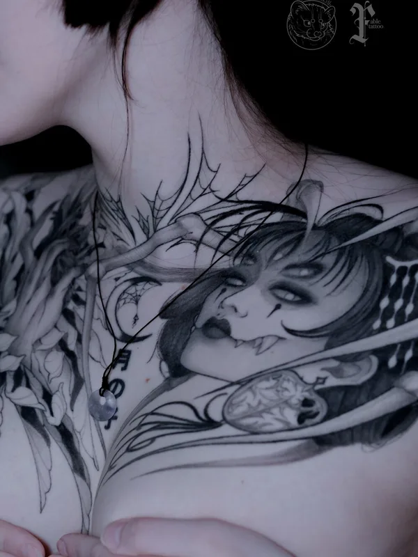 female blackandgrey authorsstyle Tatuagem em breast #101659 | Tatuador Катя Соболь