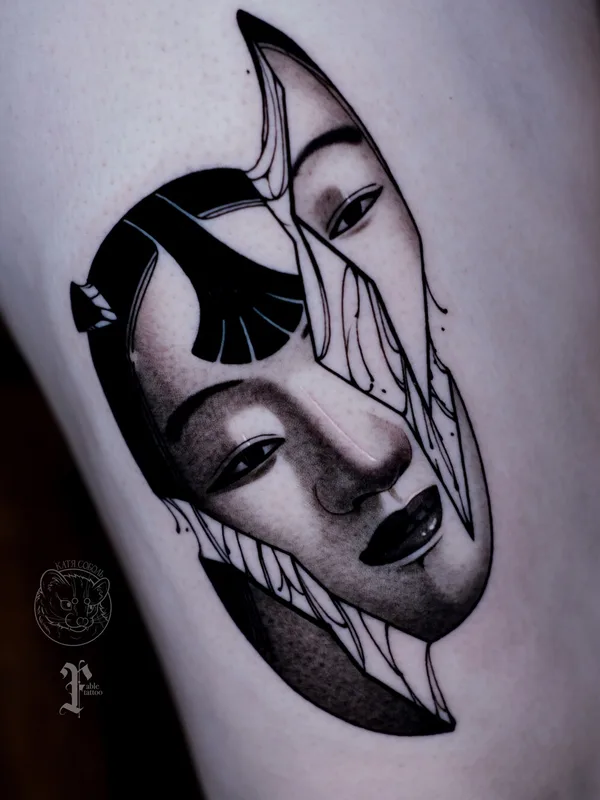 female blackandgrey authorsstyle Tatuagem em leg #101662 | Tatuador Катя Соболь