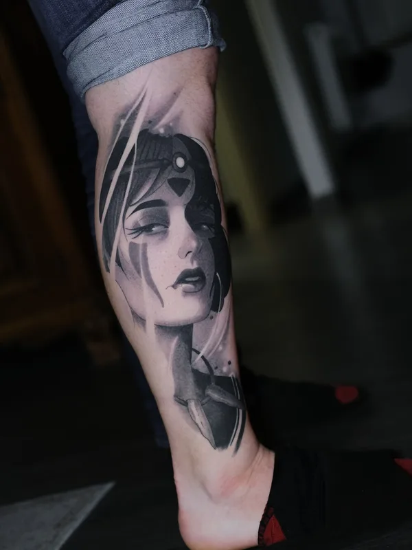 male blackandgrey authorsstyle Tatuagem em shin #102125 | Tatuador Катя Соболь