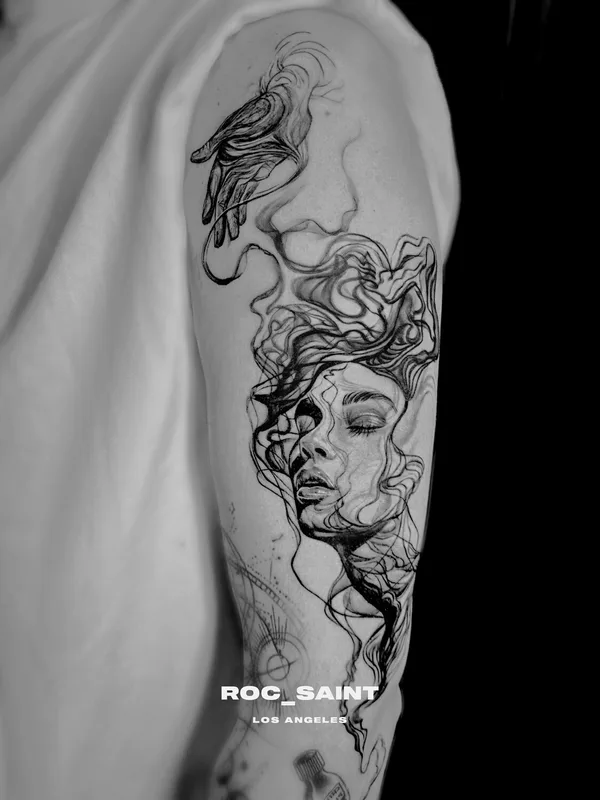 female black and grey sketch татуировка на upper arm #101865 | Тату мастер Roc Saint