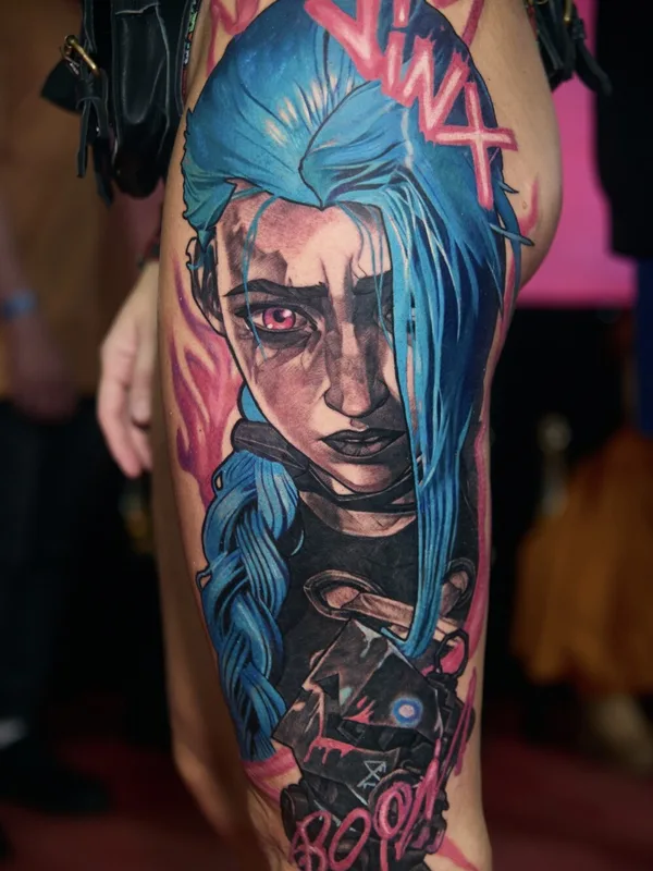female color illustrative татуировка на thigh #102097 | Тату мастер Anastasia Kiseleva