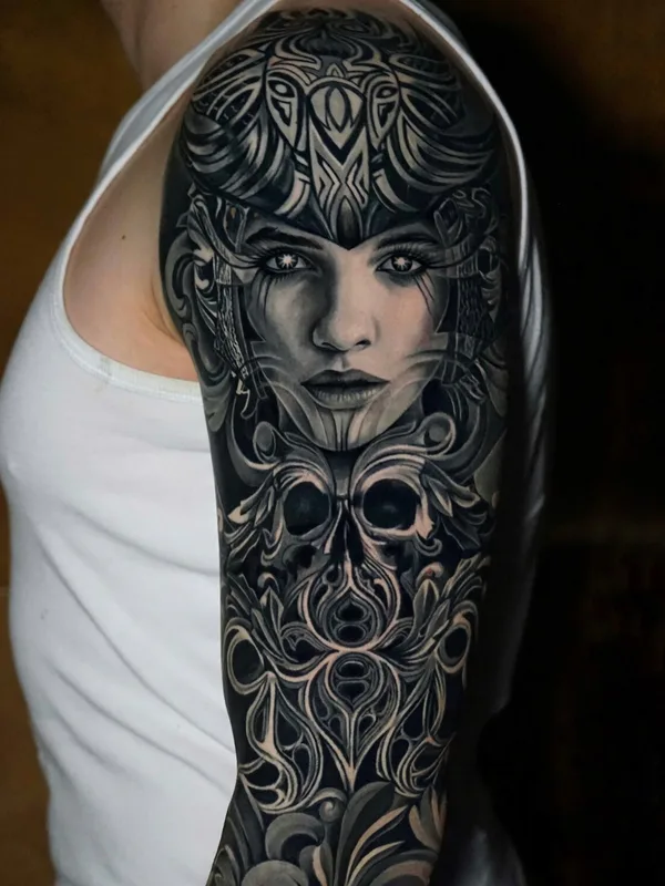male blackandgrey surrealism татуировка на shoulder #102104 | Тату мастер Anastasia Kiseleva