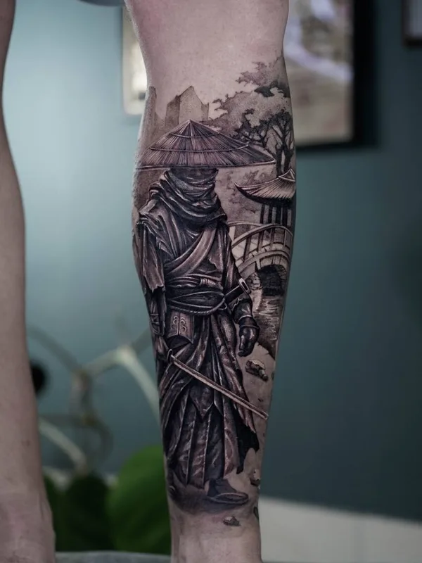 male blackandgrey realism татуировка на shin #102903 | Тату мастер Илья Синкин