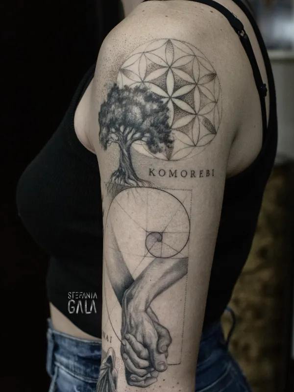 female blackandgrey fineline tattoo on sleeve #103278 | Tattoo Artist Stefania Gala