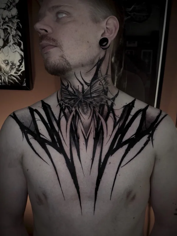 male black blackwork Tatuagem em breast #103233 | Tatuador Julian Moth