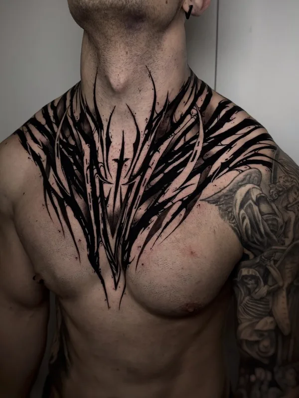 male black blackwork Tatuagem em breast #103248 | Tatuador Julian Moth